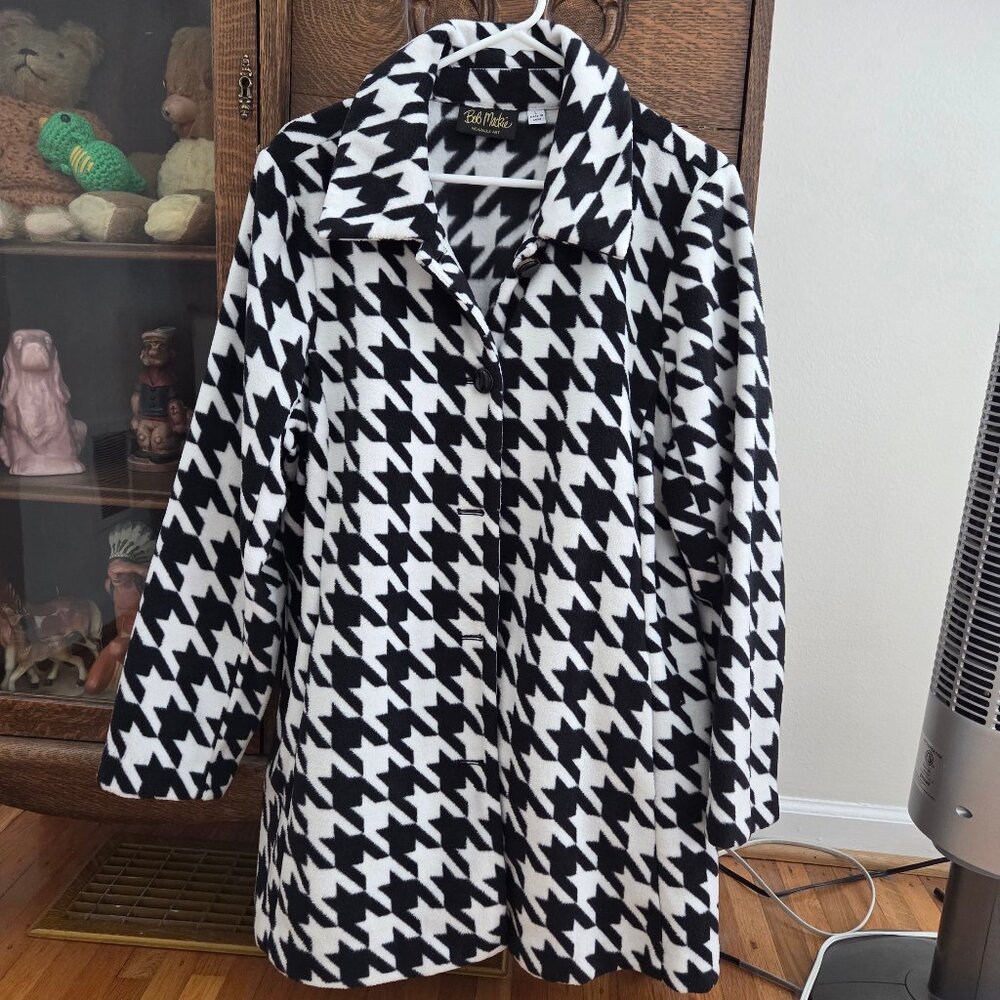 BOB MACKIE Houndstooth Fleece Swing Coat | Sz. Large